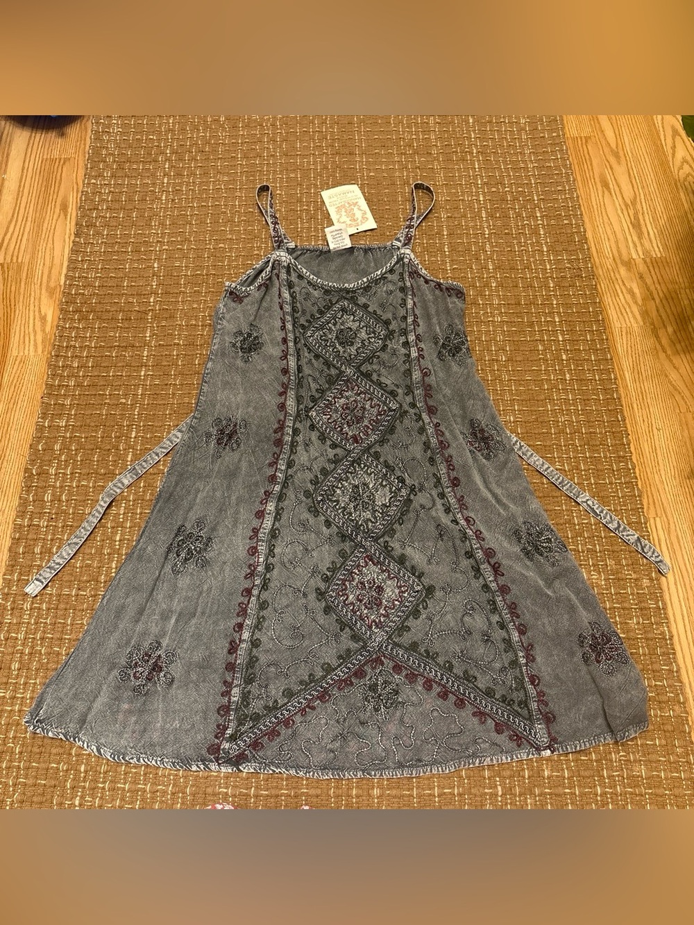 Boho Embroidered Grey Slip Dress